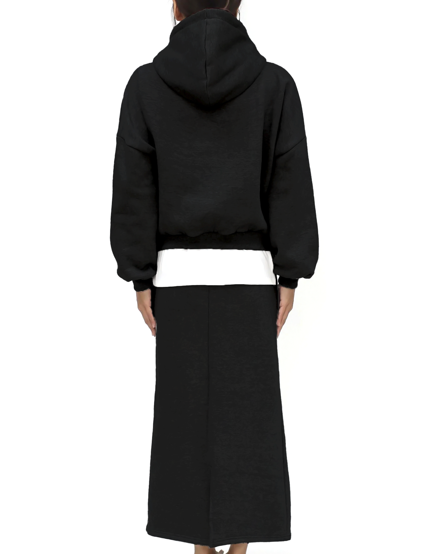 black embellished hoodie sweatshirt & skirt set