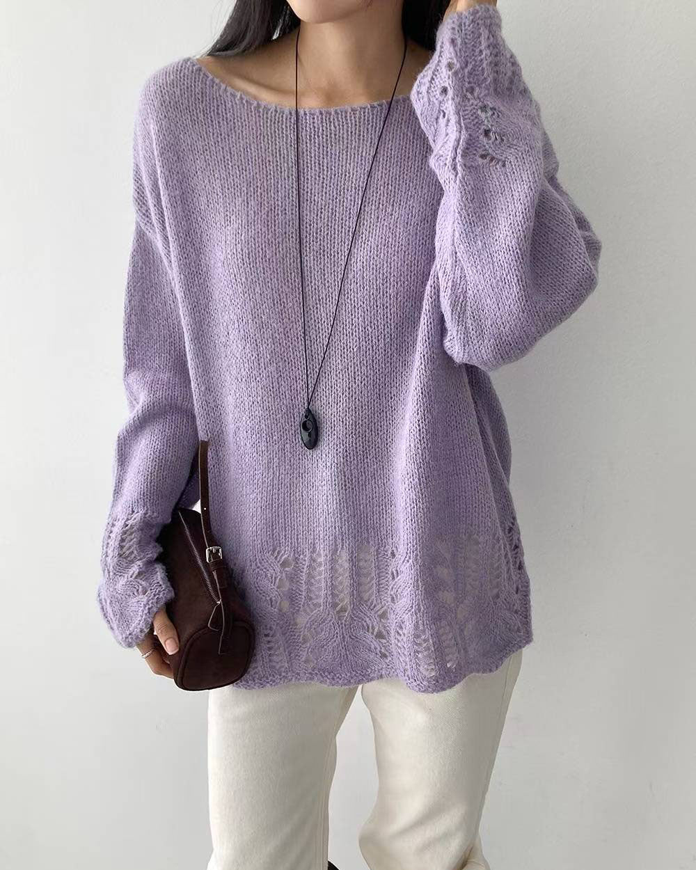 lilac crochet hem knitted top *pre-order*