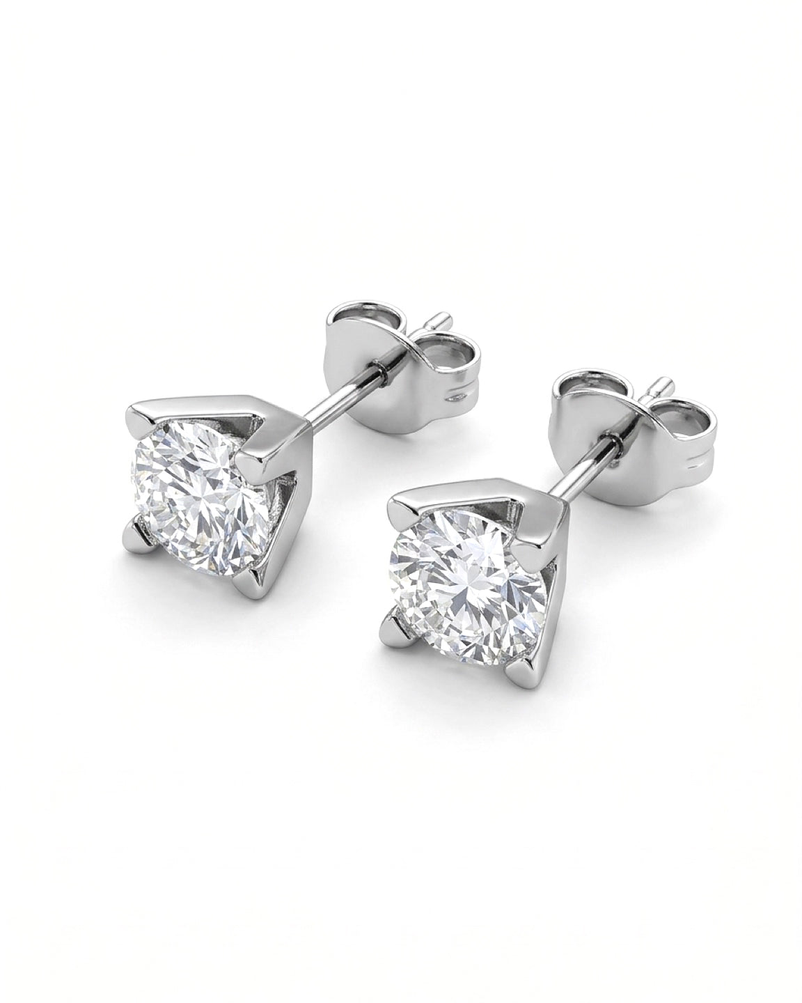 1ct round C square lab-grown diamond rhodium plated alloy studded earrings
