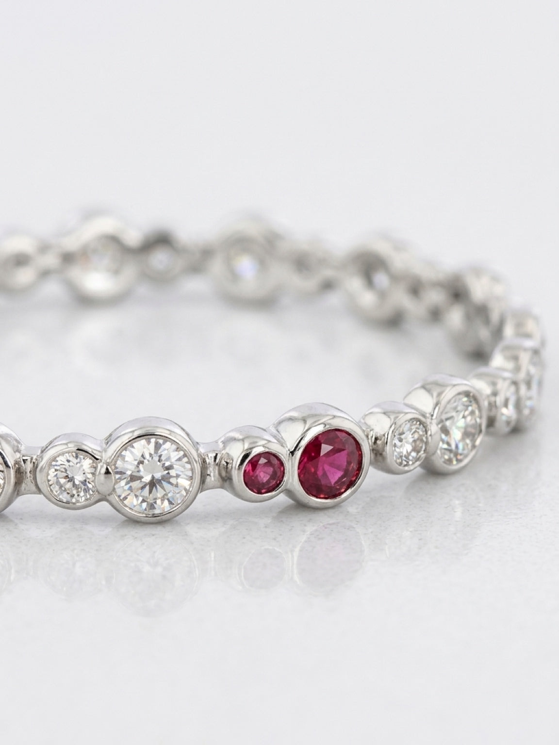 bubble round lab grown diamond rhodium plated tennis bracelet