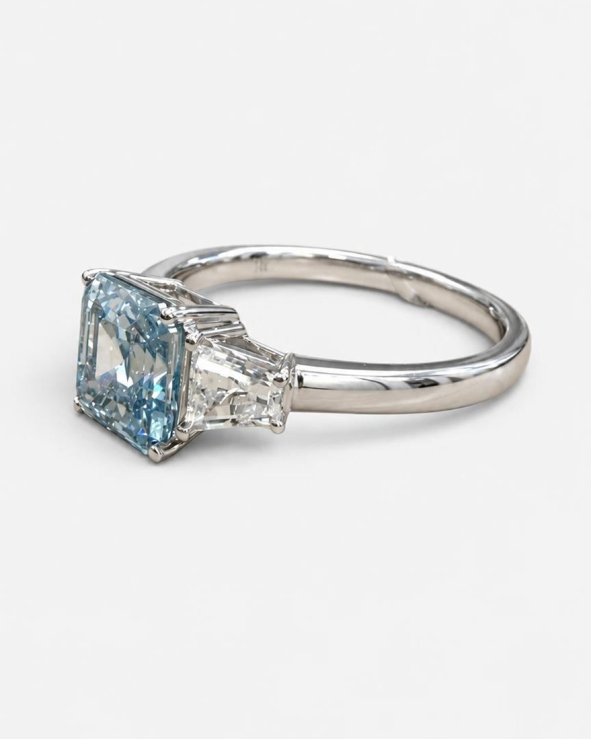 2ct fancy blue asscher 3-stone lab grown diamond 14K ring