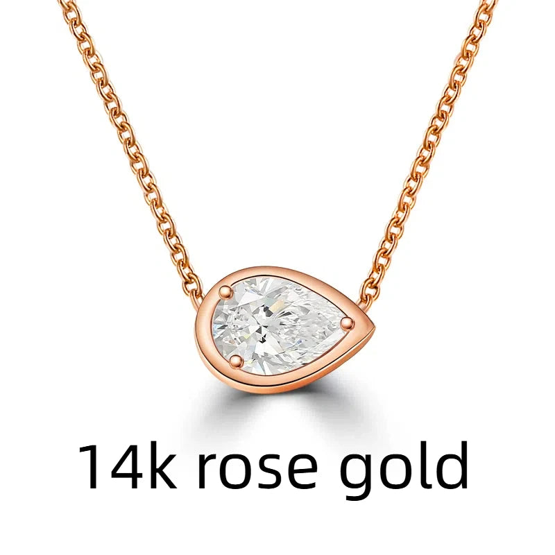 0.65ct / 1ct pear bezel pendant 14k lab diamond necklace