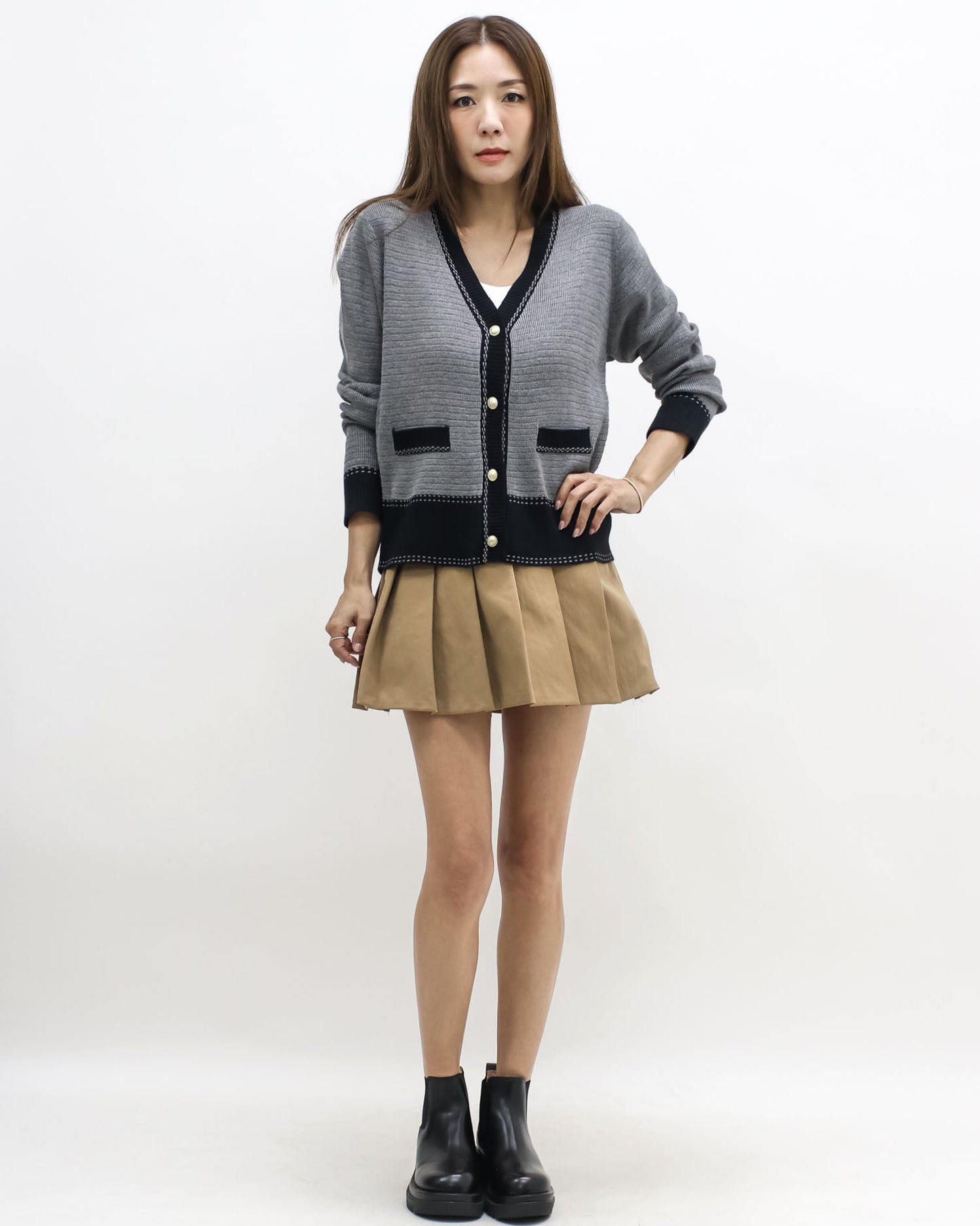 grey & black trim knitted cardigan