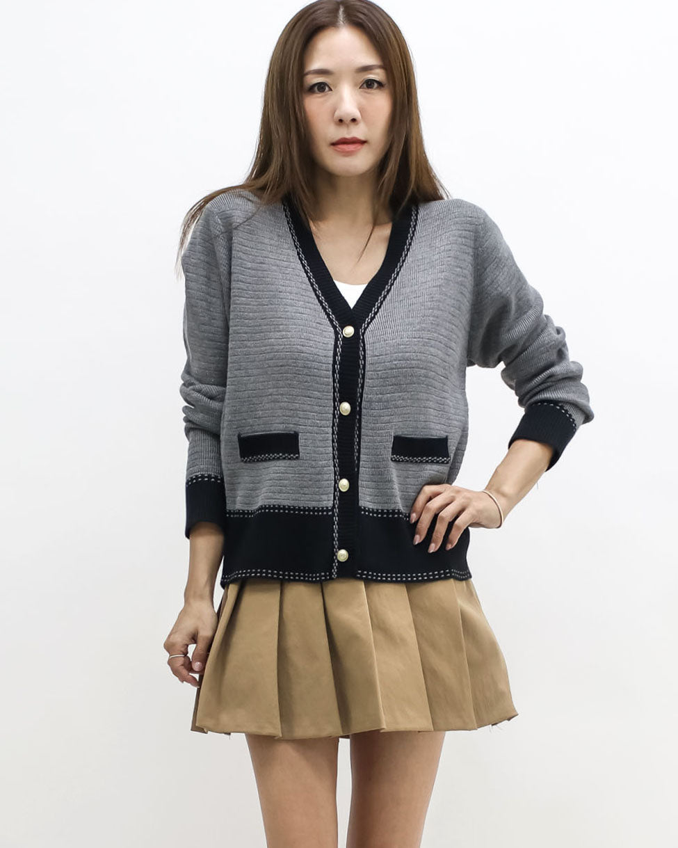 grey & black trim knitted cardigan