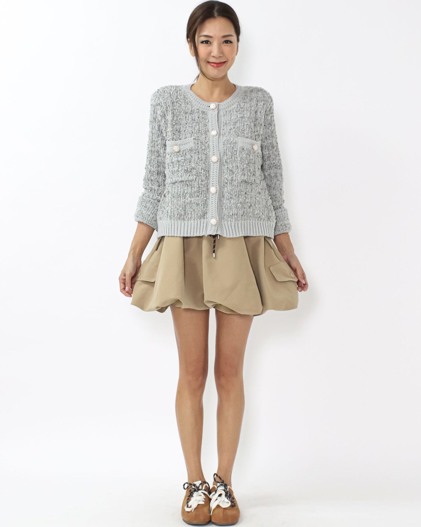 grey boucle knitted cardigan *pre-order*