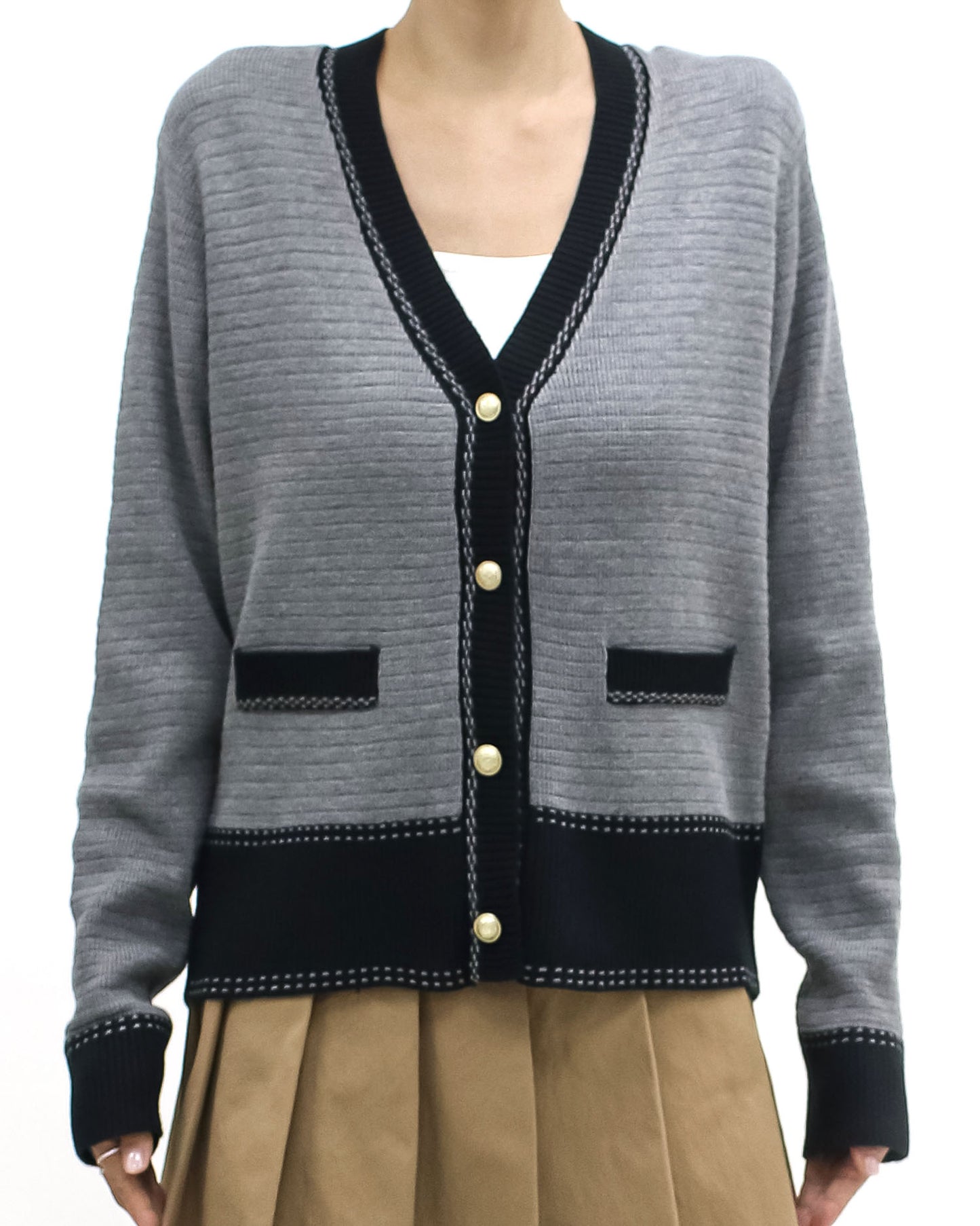 grey & black trim knitted cardigan