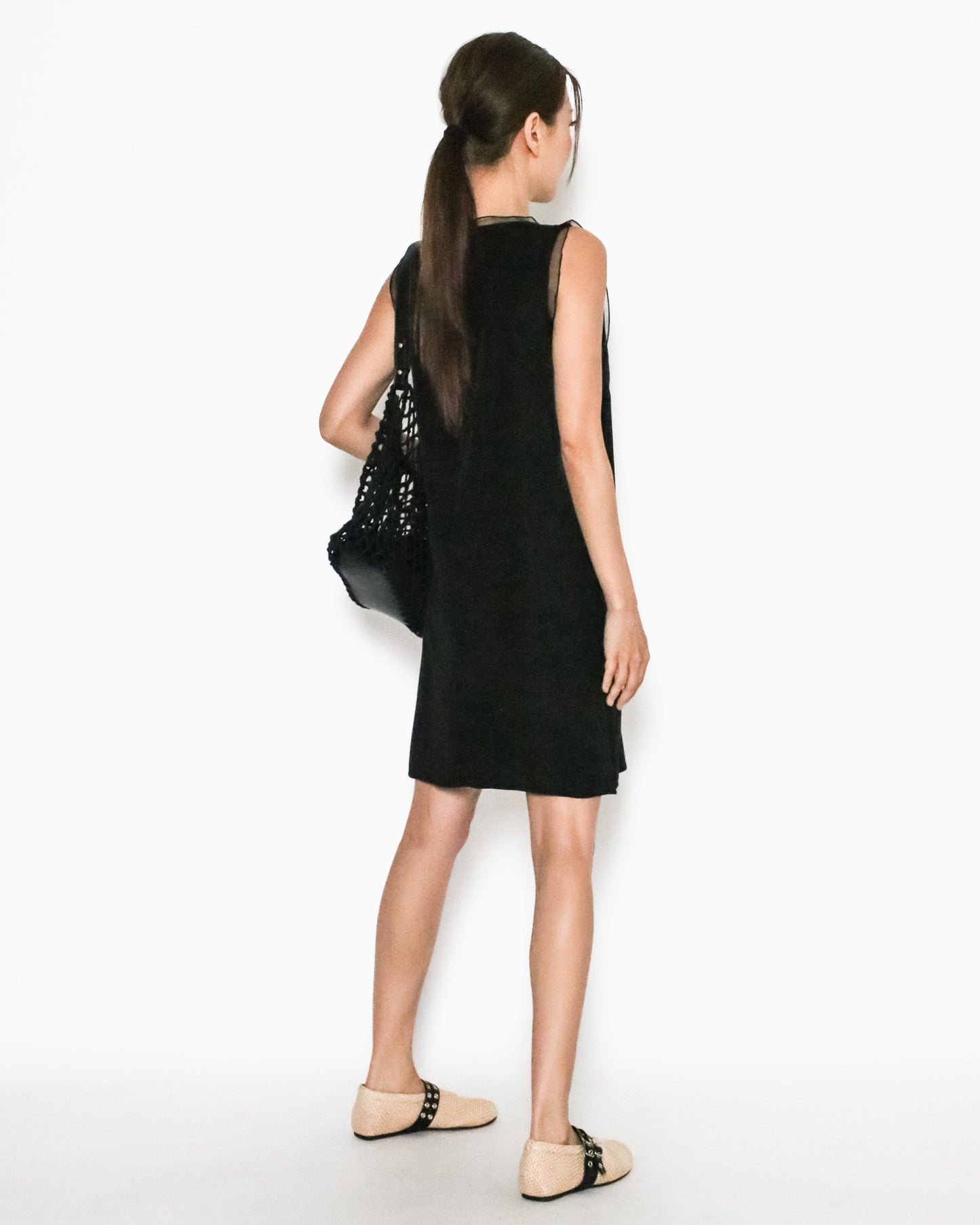 black mesh hem slinky dress *pre-order*