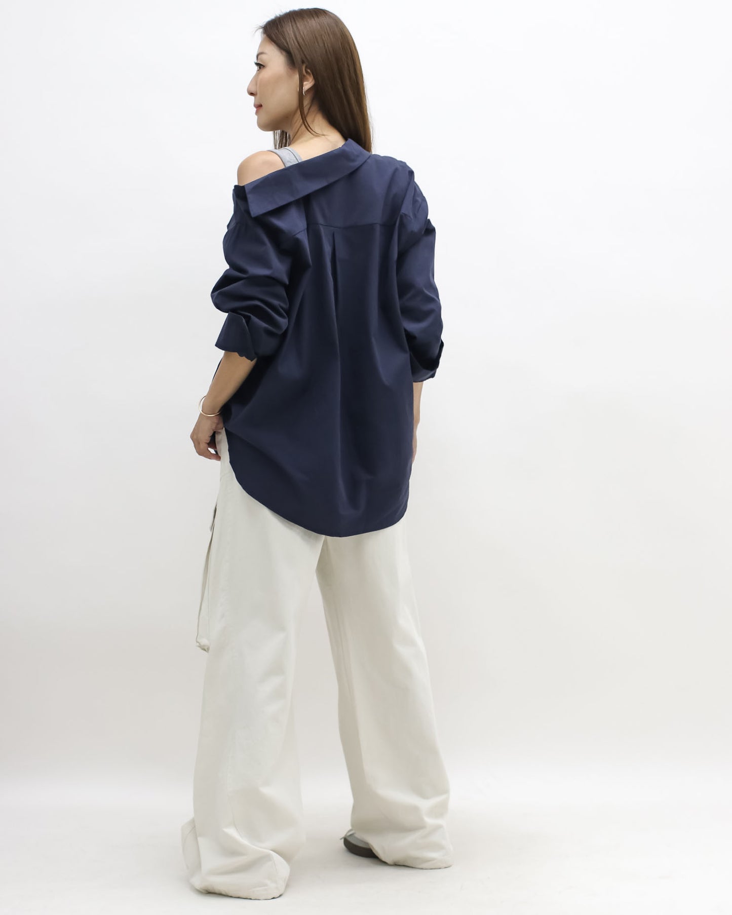 navy & grey vest cutout shoulder shirt