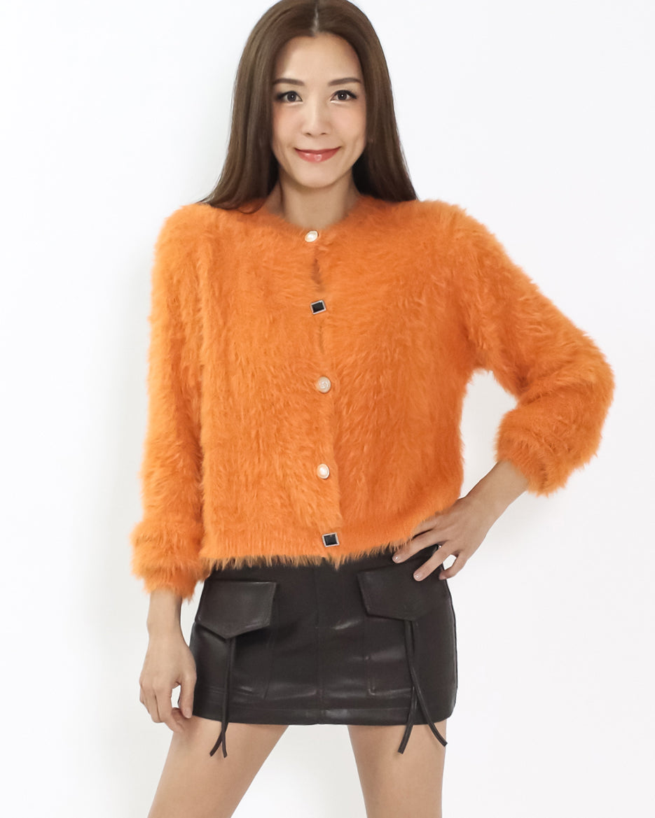 orange fluffy knitted cardigan