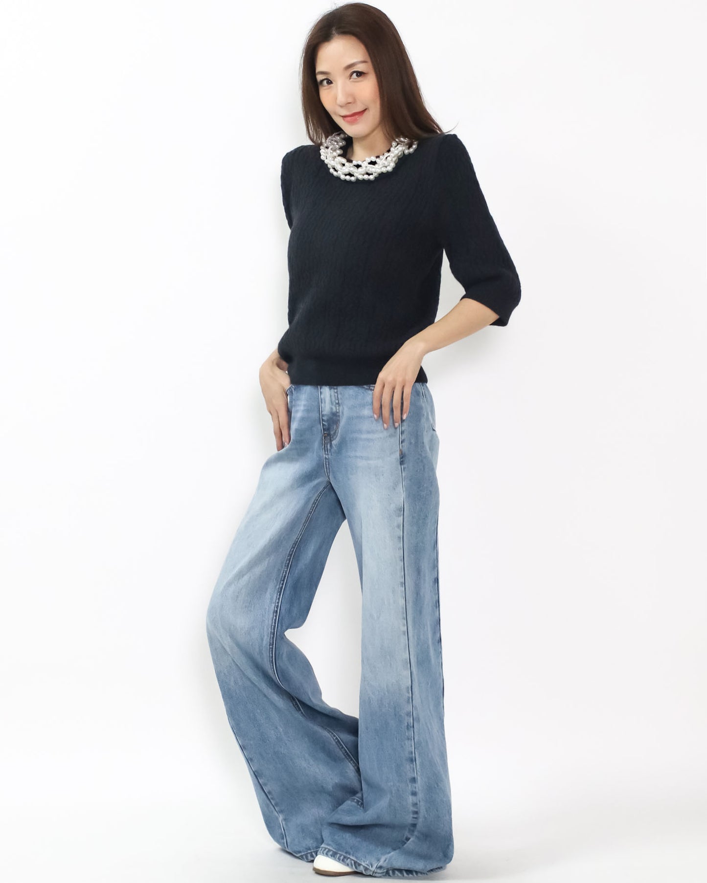 washed blue denim straight leg jeans *pre-order*