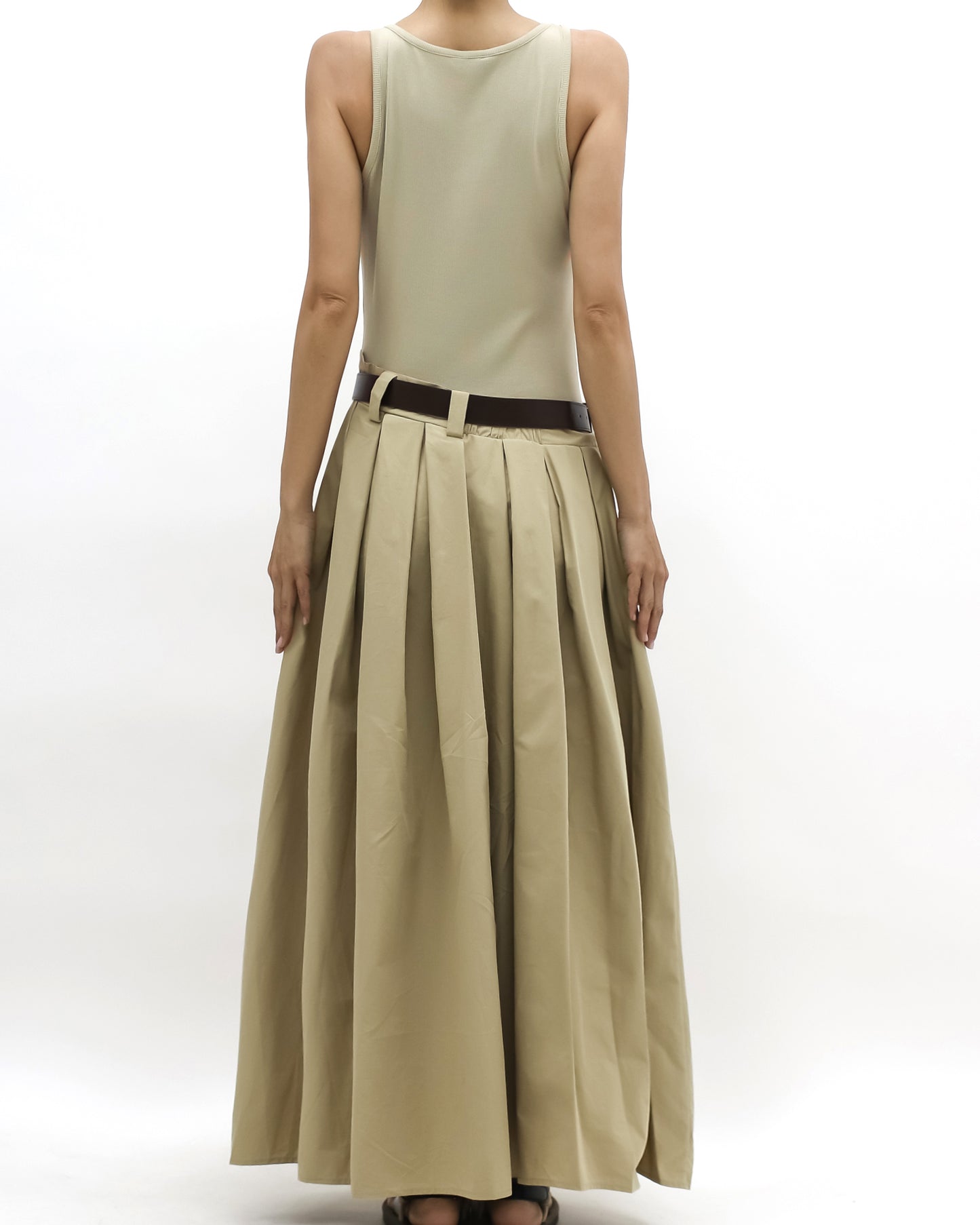 beige jersey vest & flare longline dress w/ belt *pre-order*