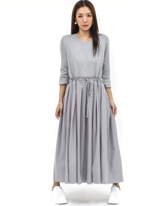 grey knitted & shirt pleats dress *pre-order*