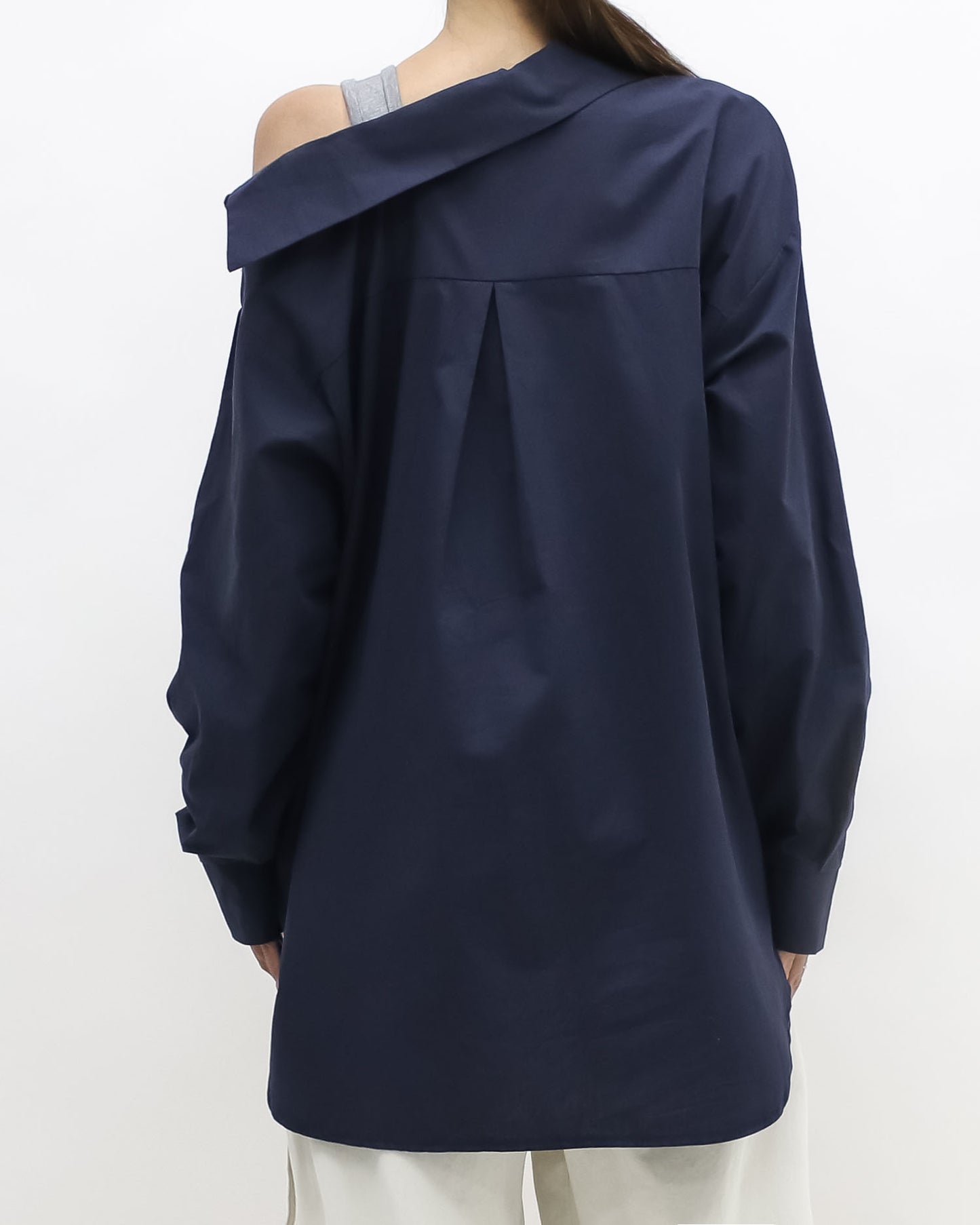 navy & grey vest cutout shoulder shirt