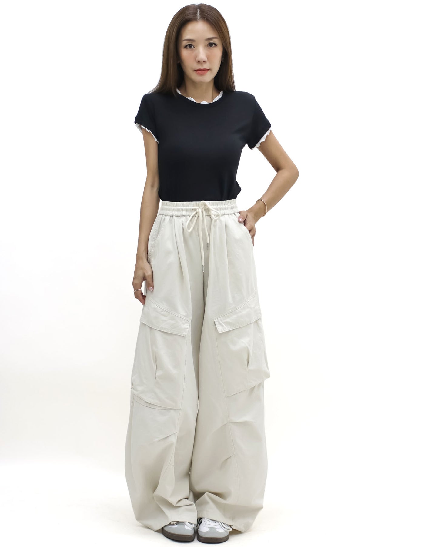 ivory ruched pockets cargo pants *pre-order*