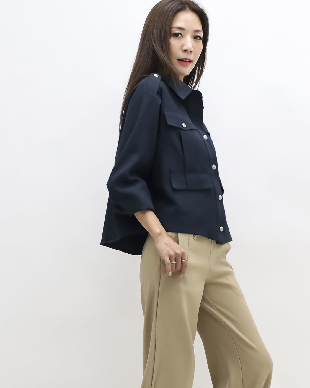 navy pockets front shirt