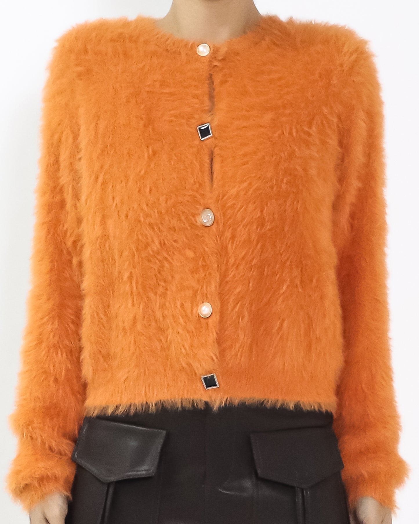 orange fluffy knitted cardigan