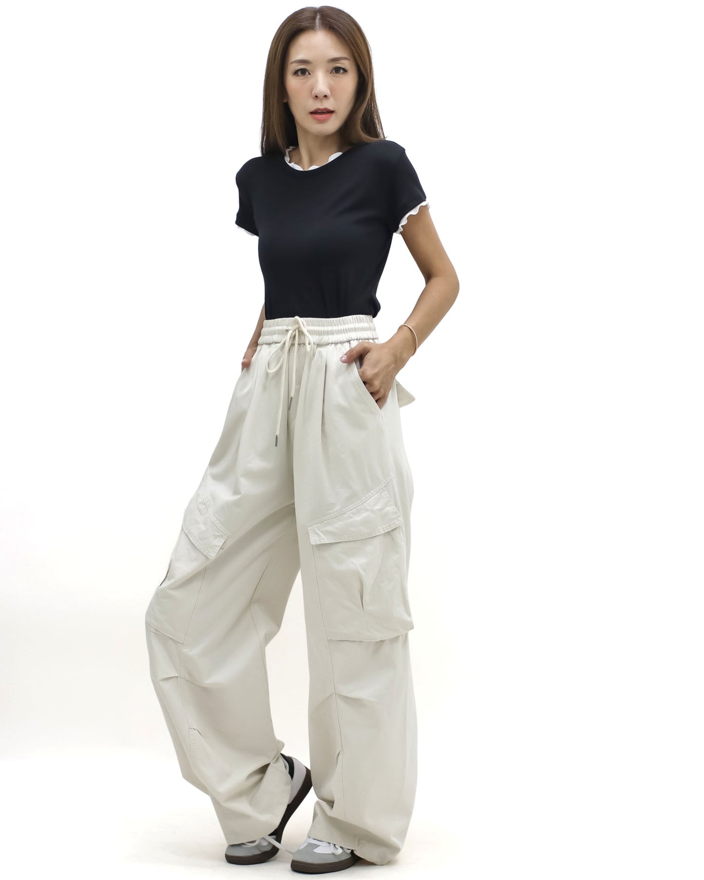 ivory ruched pockets cargo pants *pre-order*