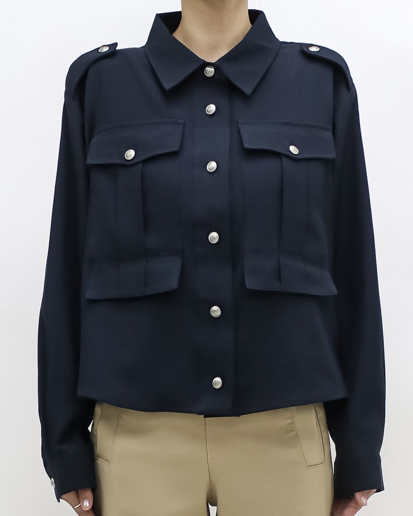 navy pockets front shirt