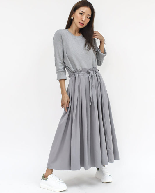 grey knitted & shirt pleats dress *pre-order*
