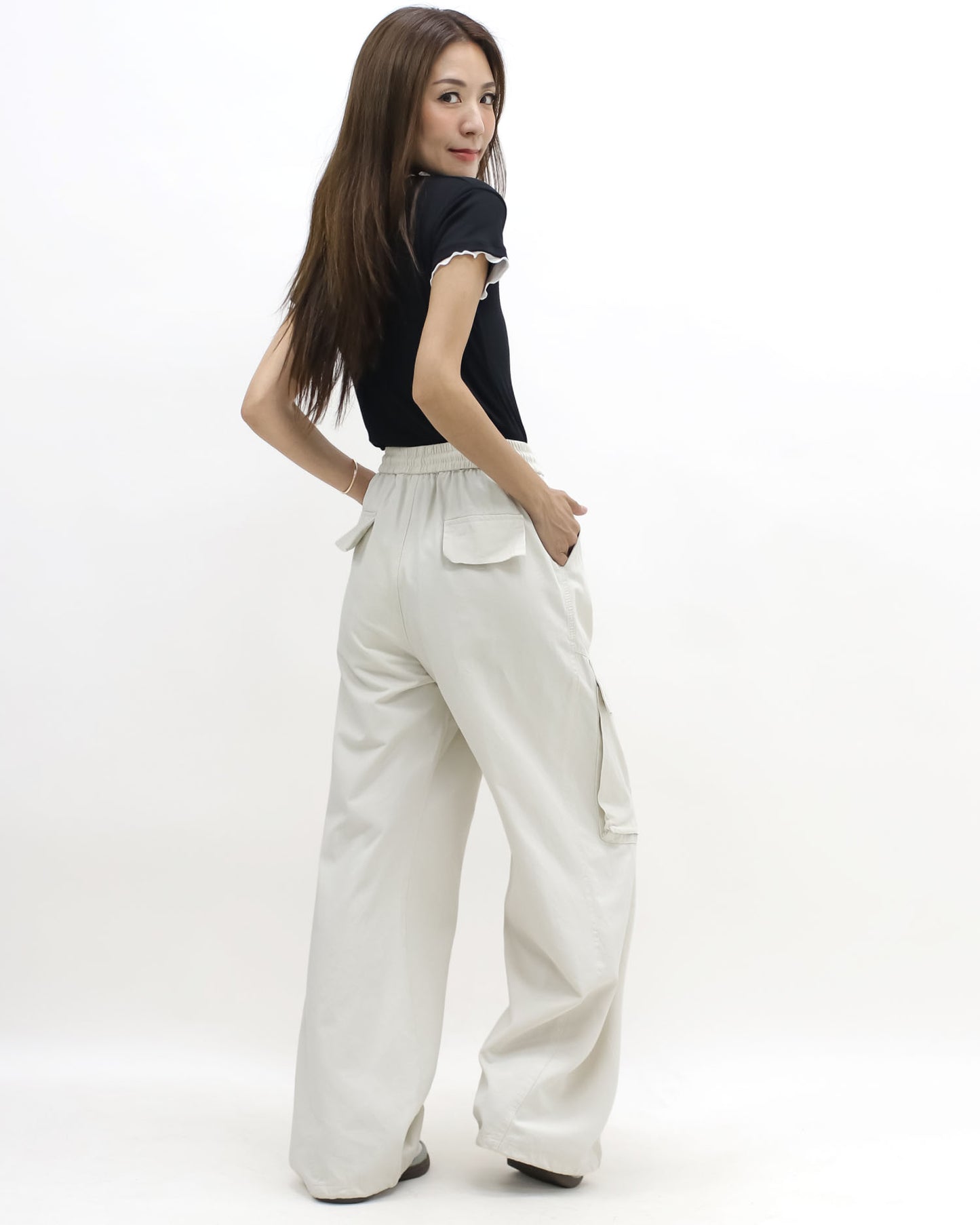 ivory ruched pockets cargo pants *pre-order*