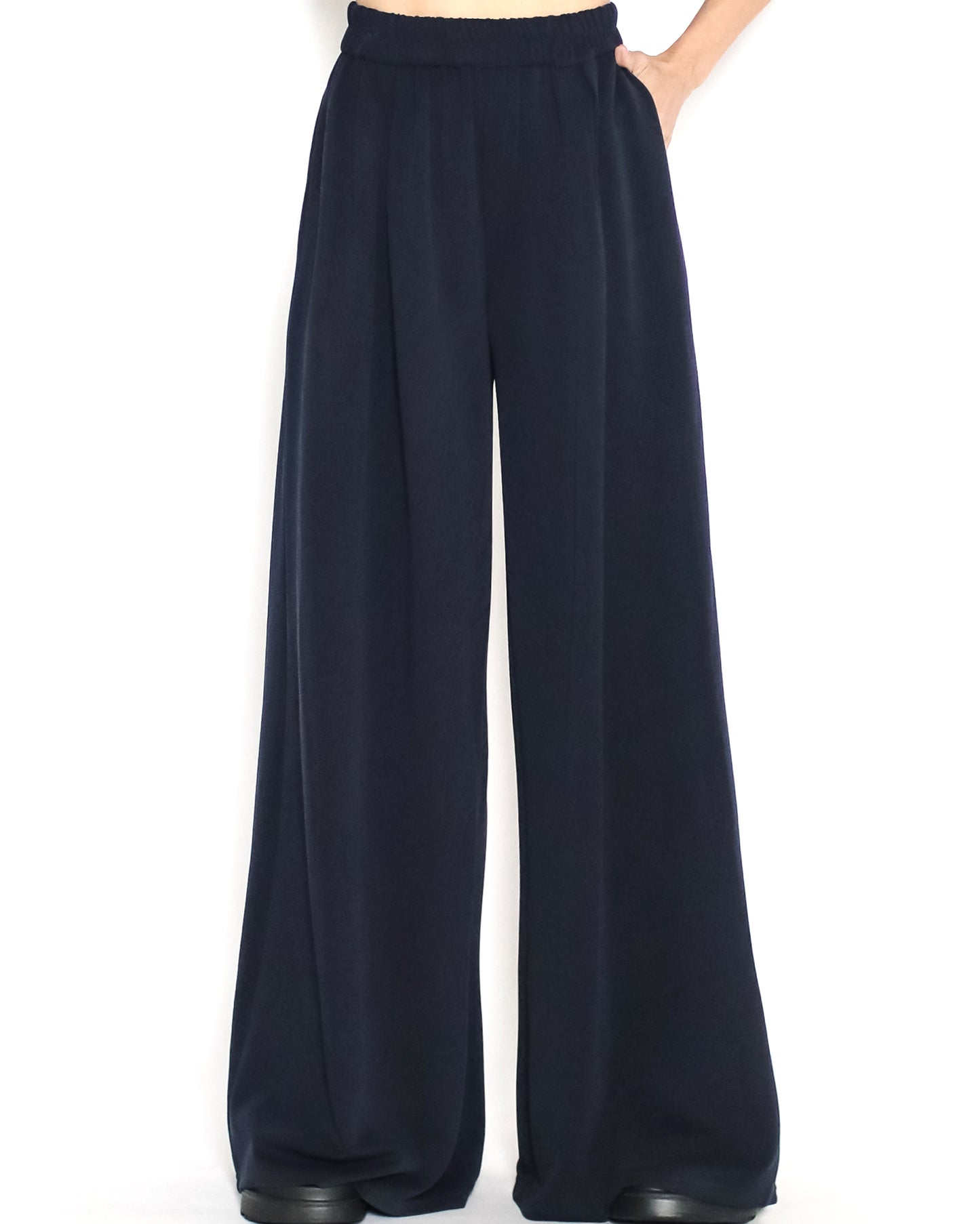 navy one shoulder top w/ wide leg pants set