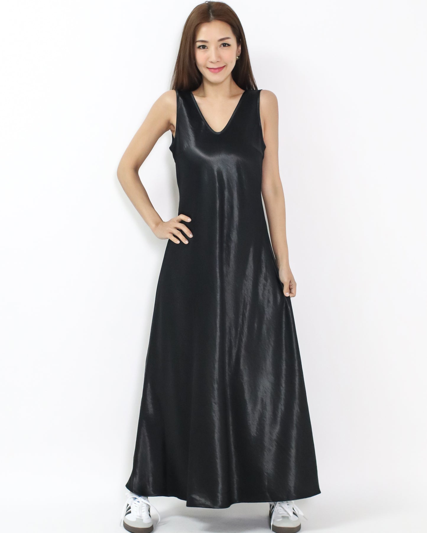 black texture slinky longline vest dress *pre-order*