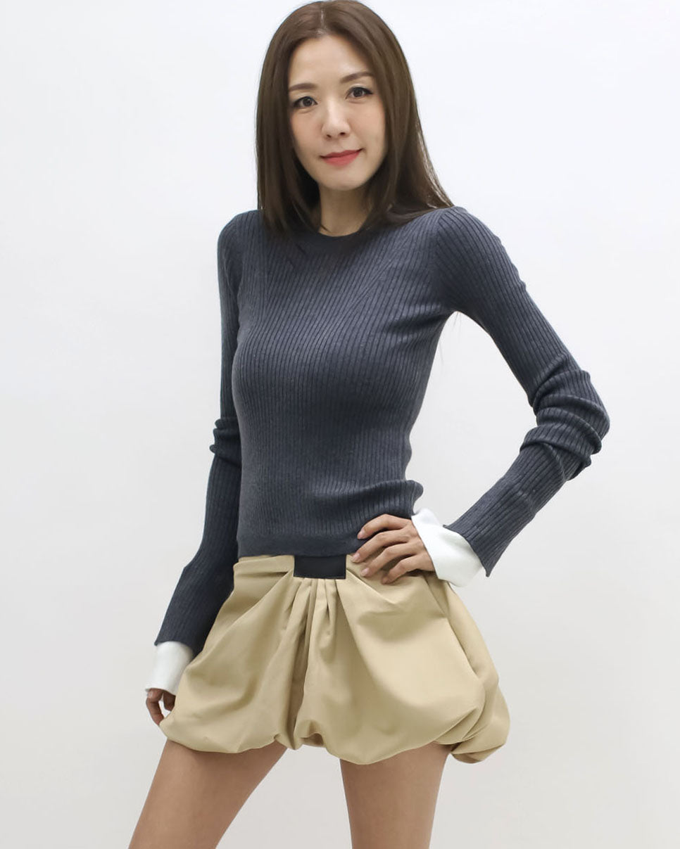 grey w/ ivory shirt cuffs knitted top