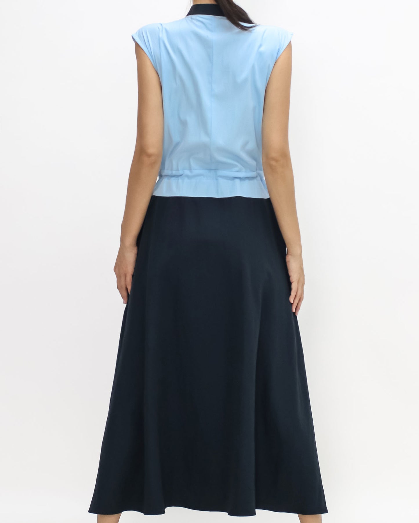 blue w/ ivory pockets & navy flare tech dress