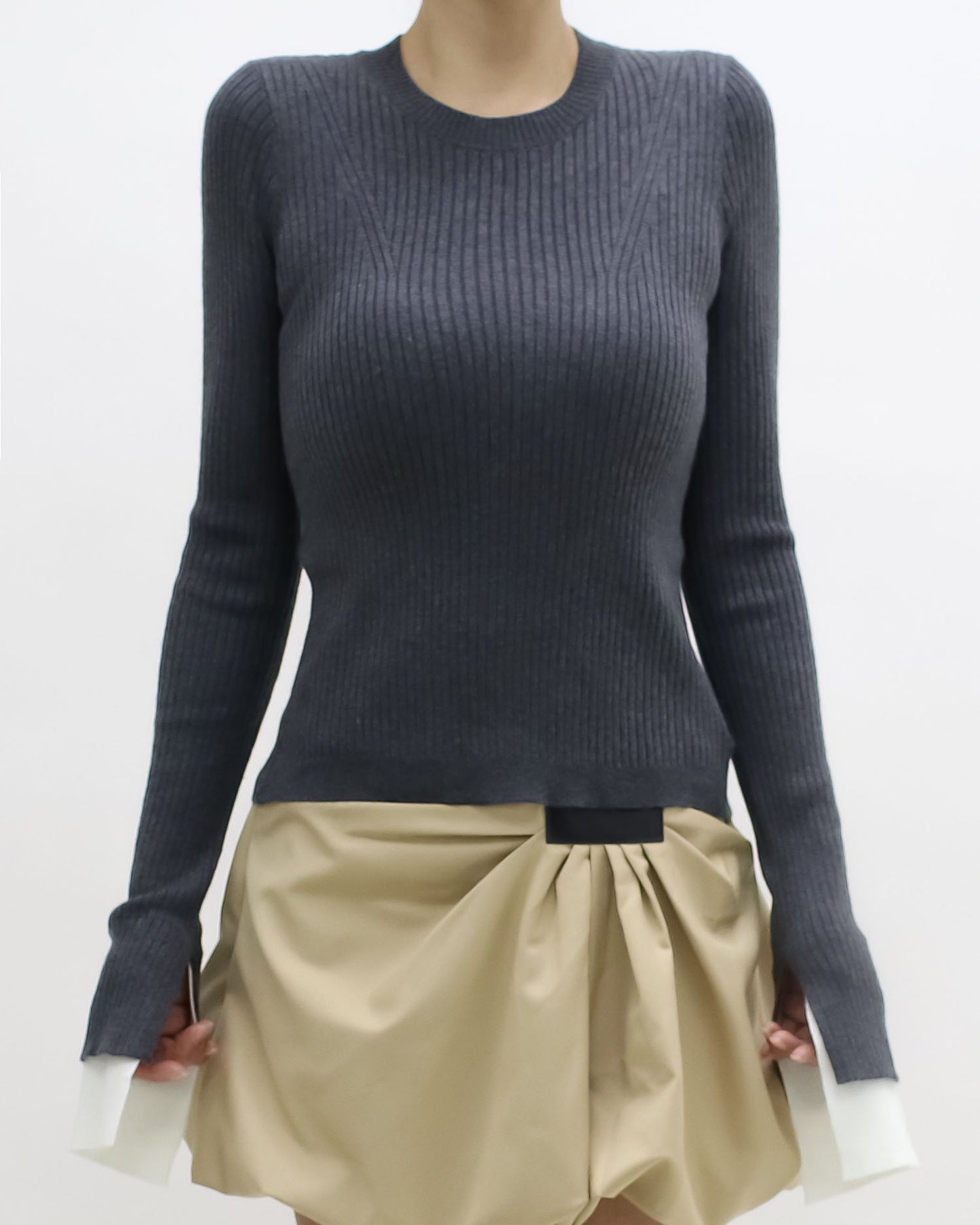 grey w/ ivory shirt cuffs knitted top