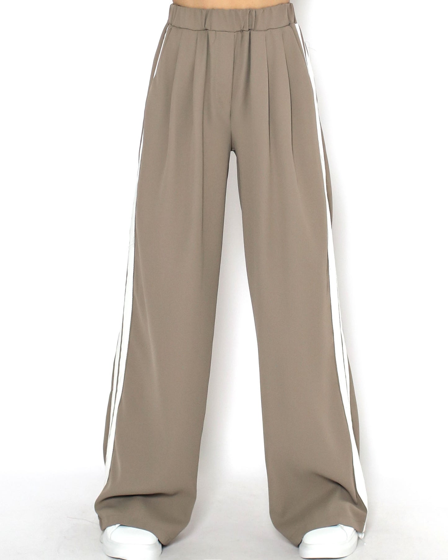 beige & ivory stripes chiffon jacket & straight pants set *pre-order*