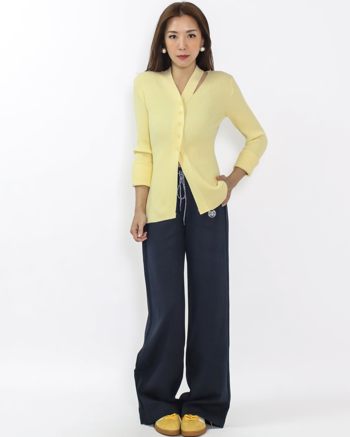 navy soft neoprene straight leg pants *pre-order*