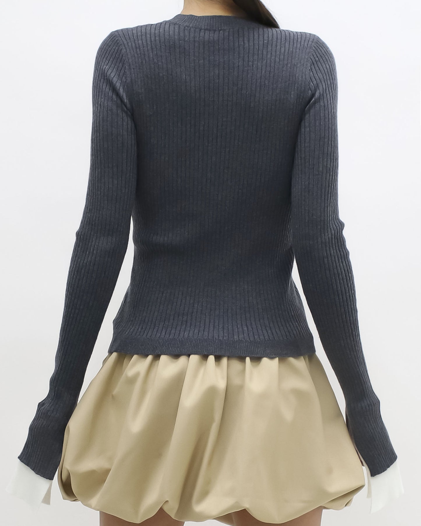 grey w/ ivory shirt cuffs knitted top
