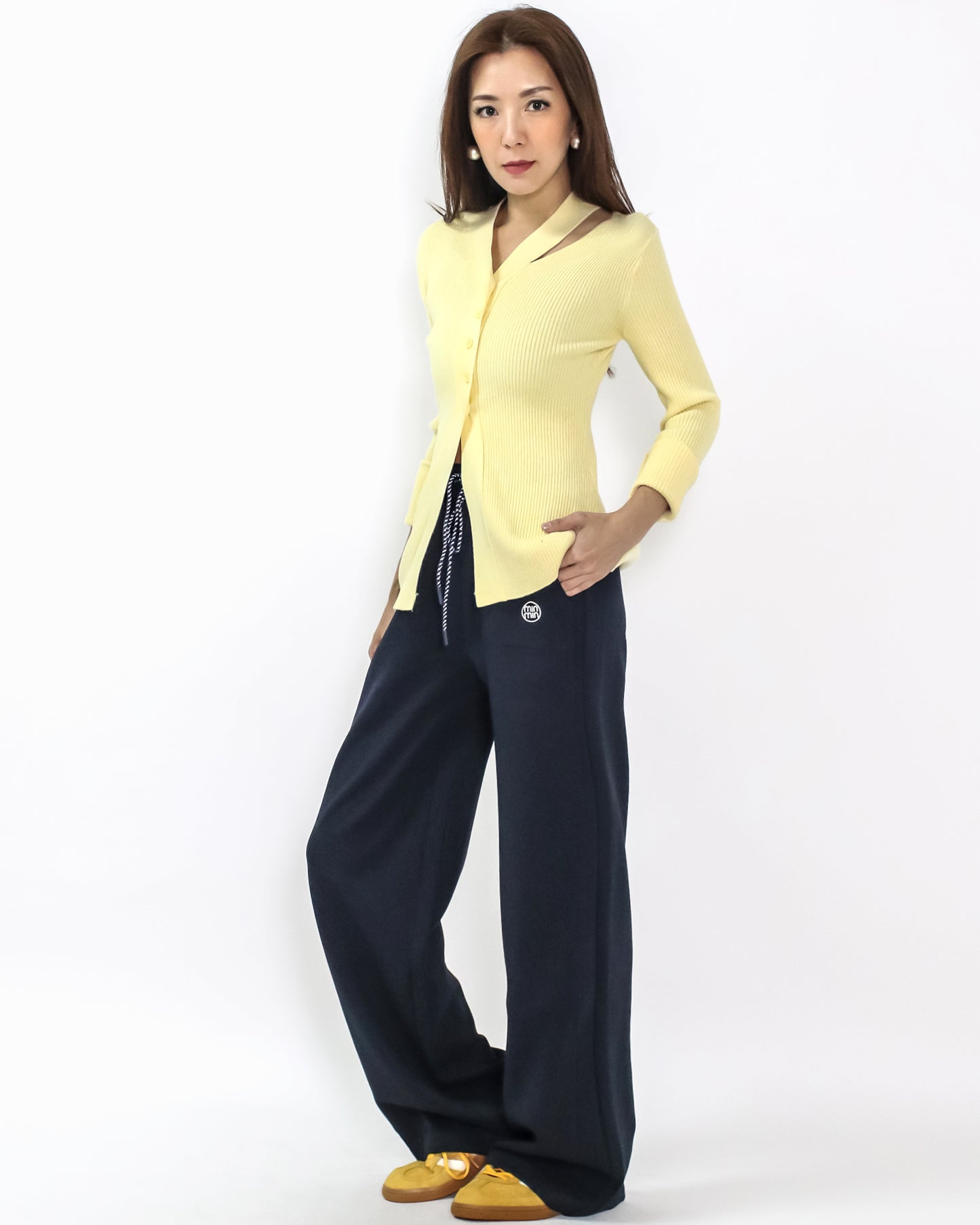 navy soft neoprene straight leg pants *pre-order*