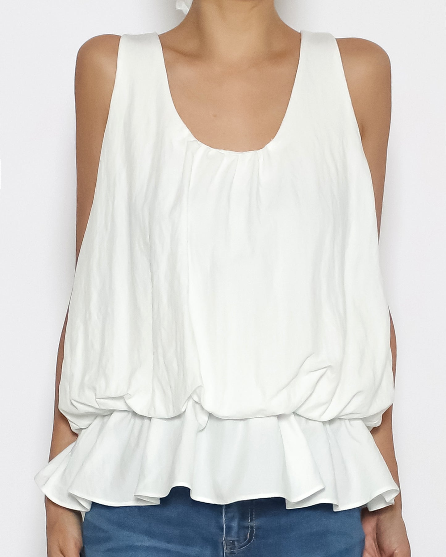 ivory stretch waist flare hem slinky vest