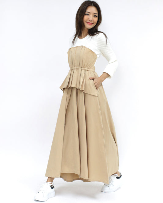 ivory knitted w/ beige shirt longline dress