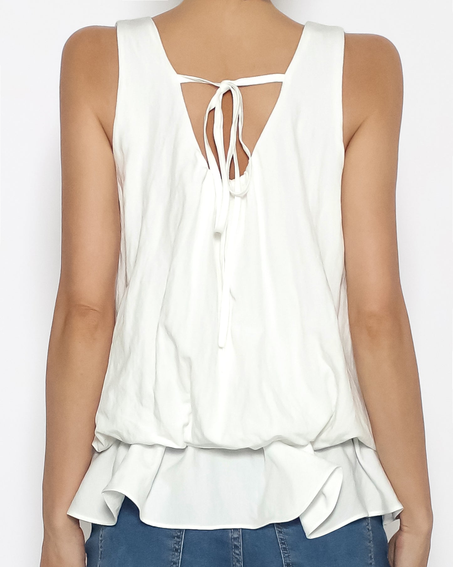 ivory stretch waist flare hem slinky vest
