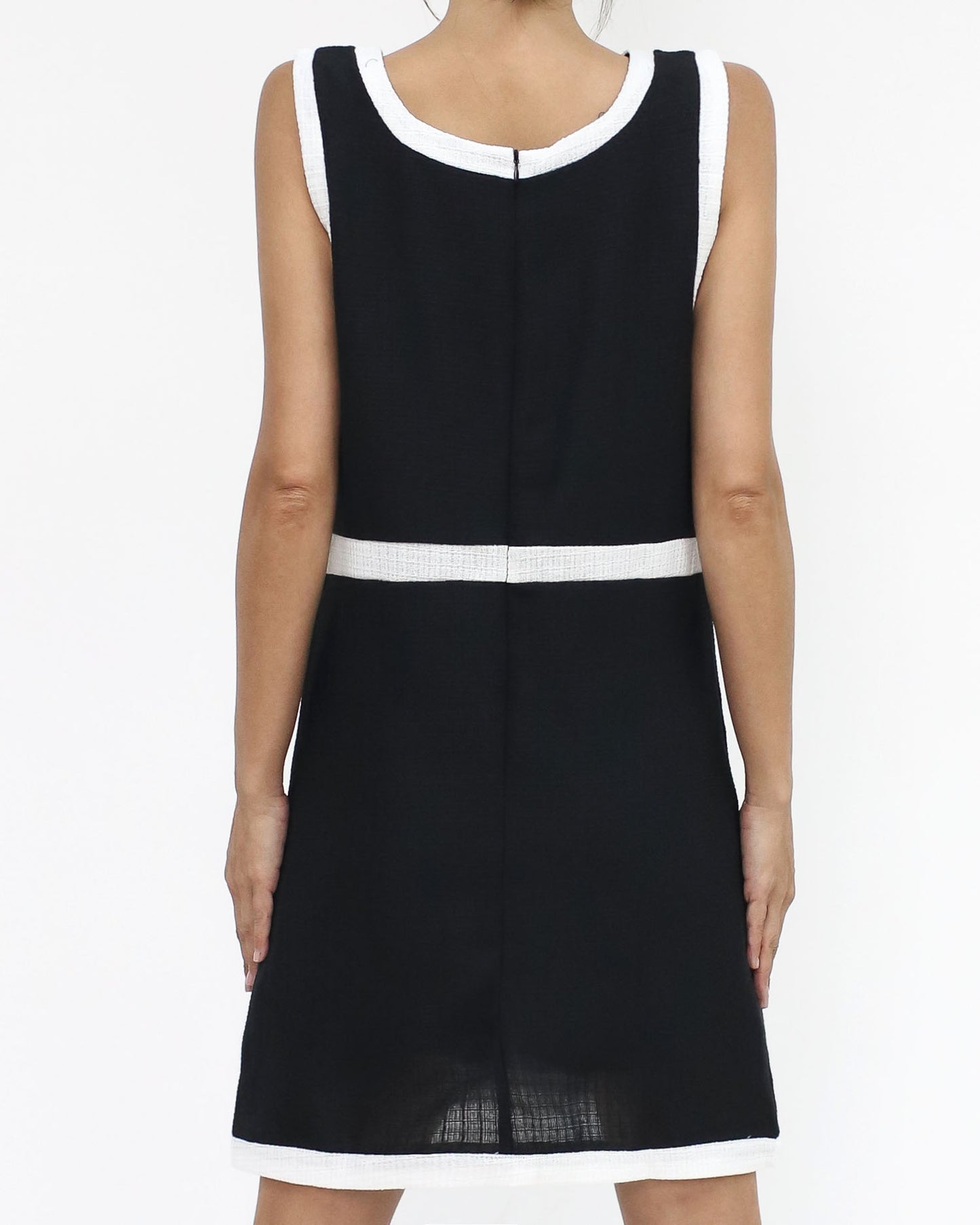black & ivory trim pockets texture dress *pre-order*