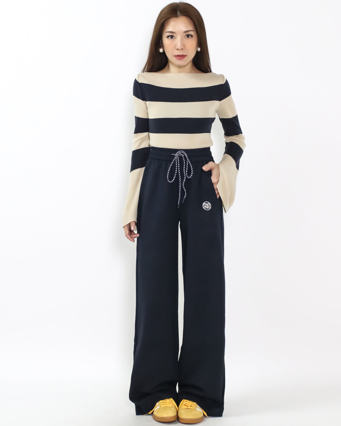 navy soft neoprene straight leg pants *pre-order*