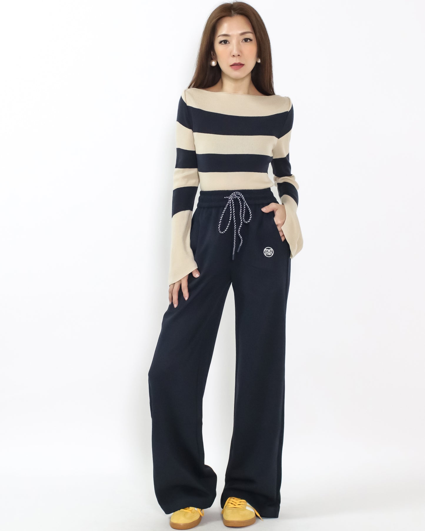 navy soft neoprene straight leg pants *pre-order*