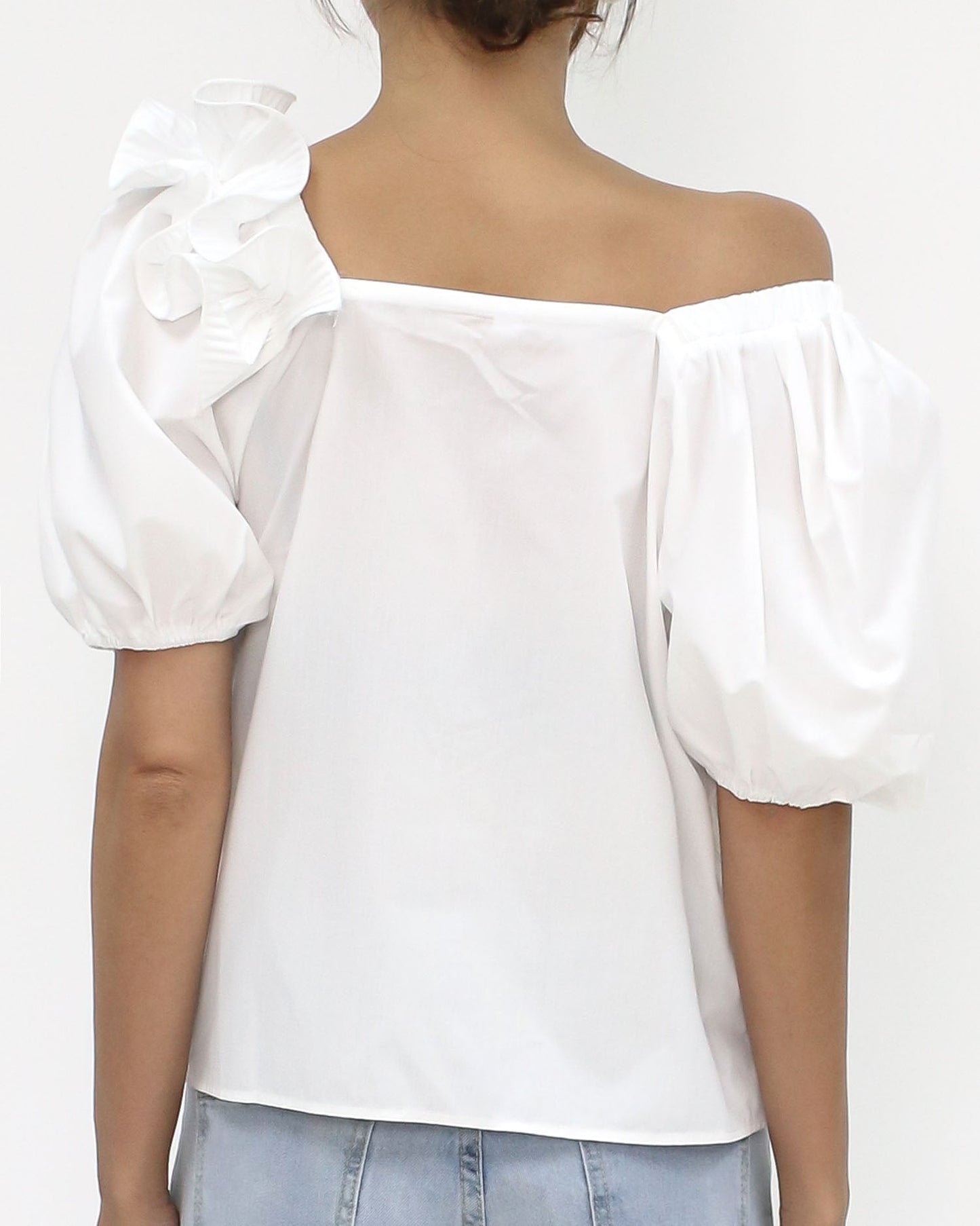 ivory pleats ruffles off shoulders shirt top