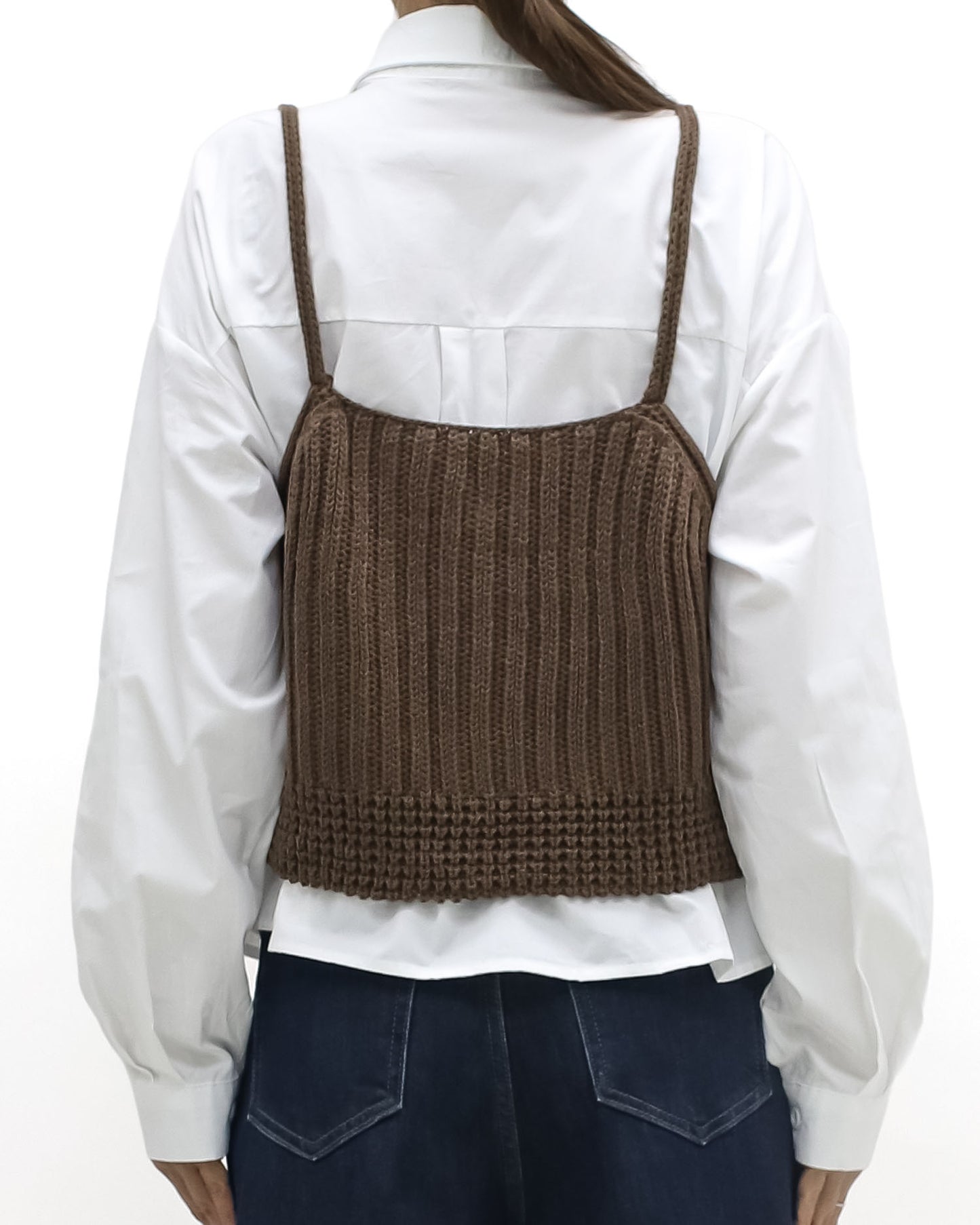 ivory shirt w/ brown knitted slip set