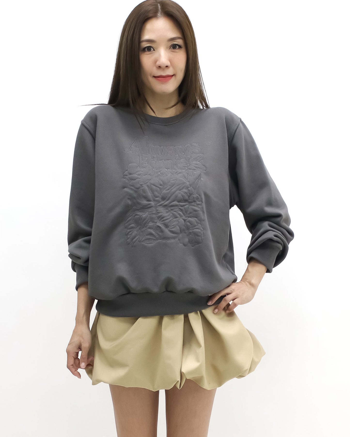 grey embroidered front sweatshirt