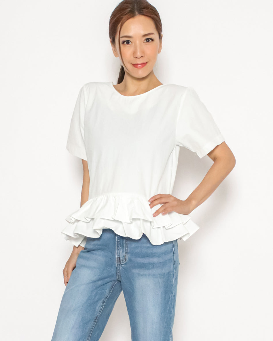 ivory ruffles hem tech top