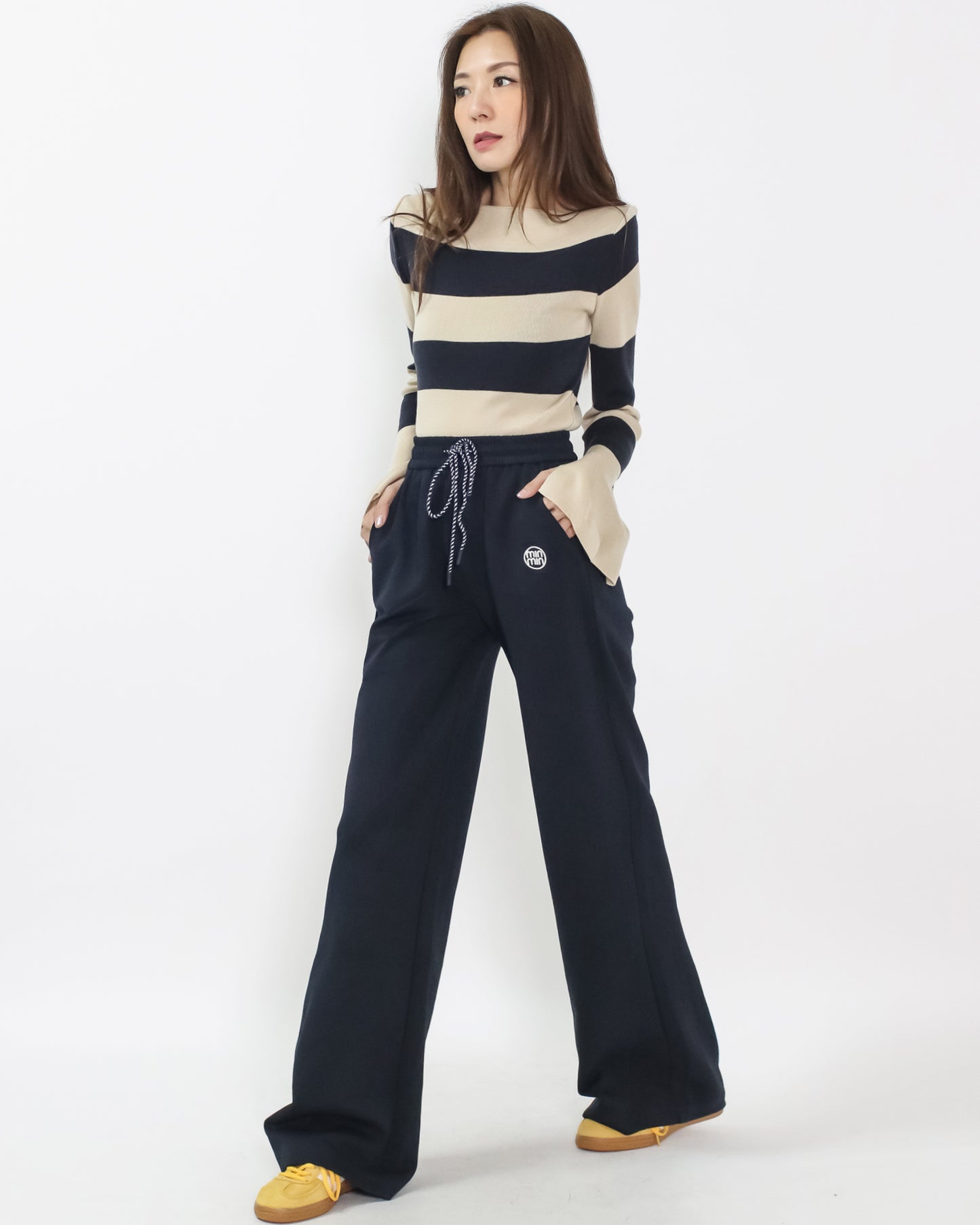 navy soft neoprene straight leg pants *pre-order*