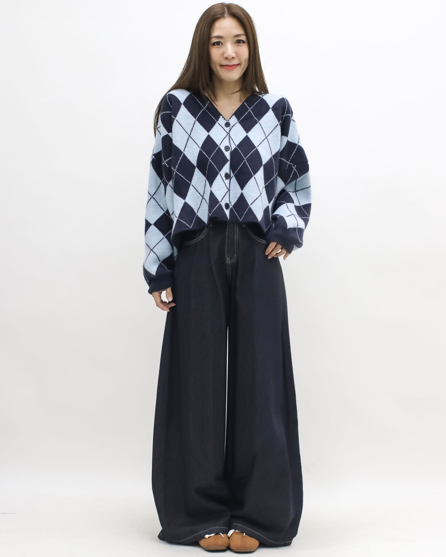 navy & blue checkers knitted cardigan