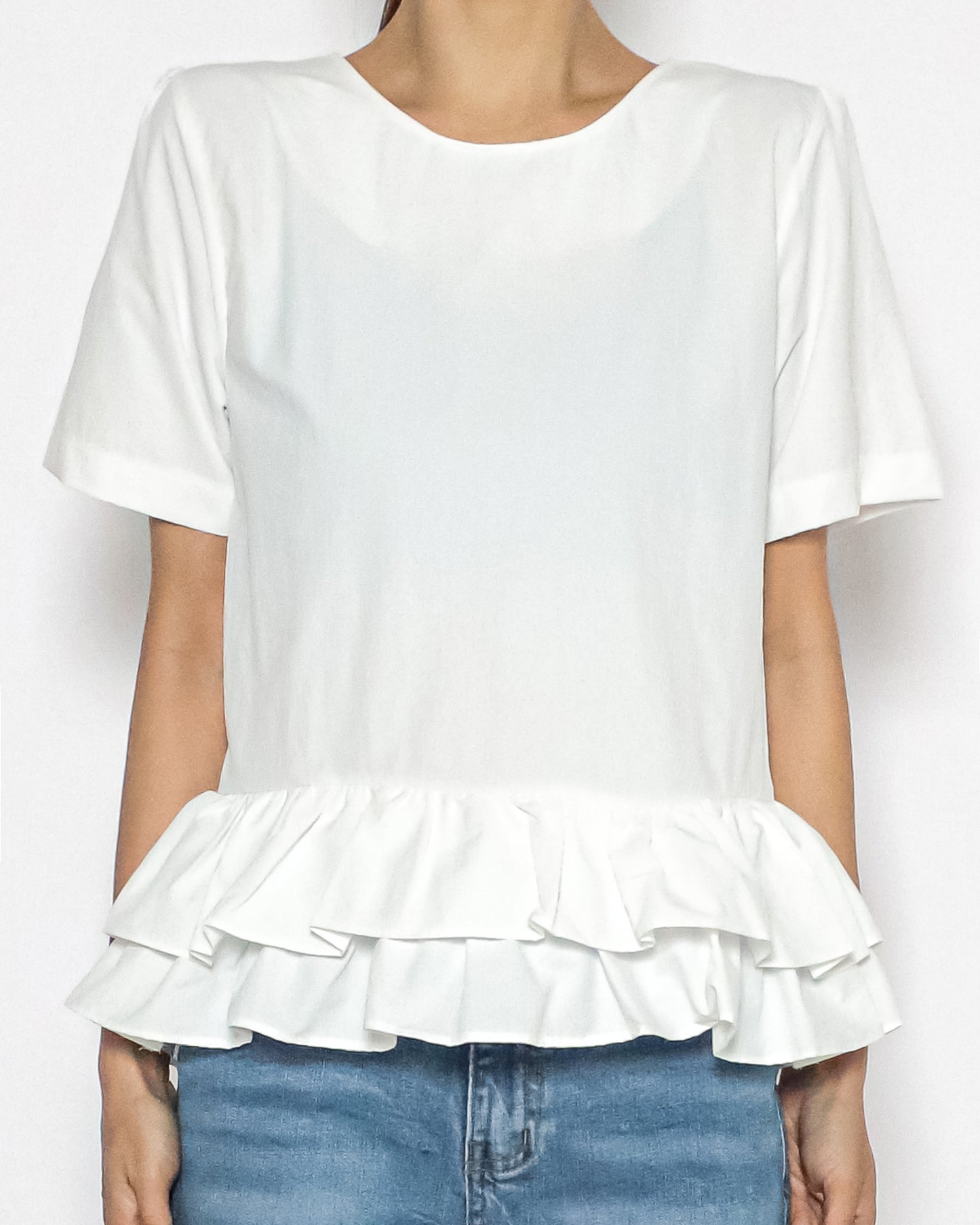 ivory ruffles hem tech top