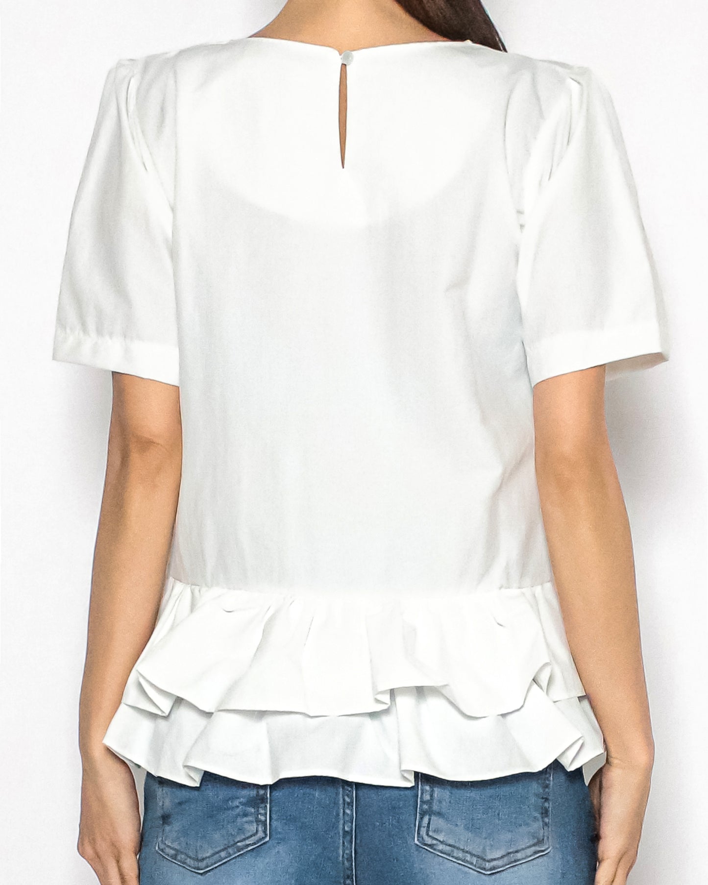 ivory ruffles hem tech top
