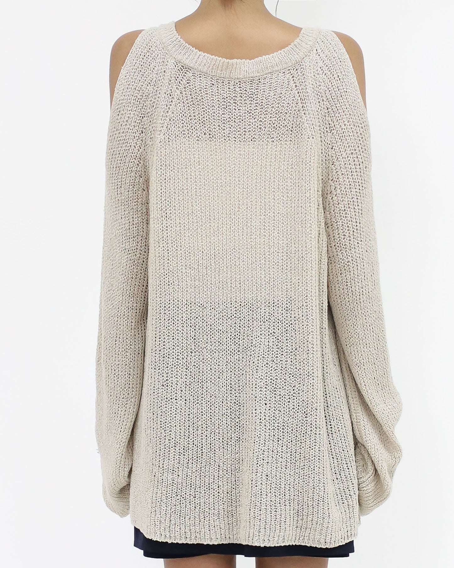 beige cutout shoulders boucle knitted top