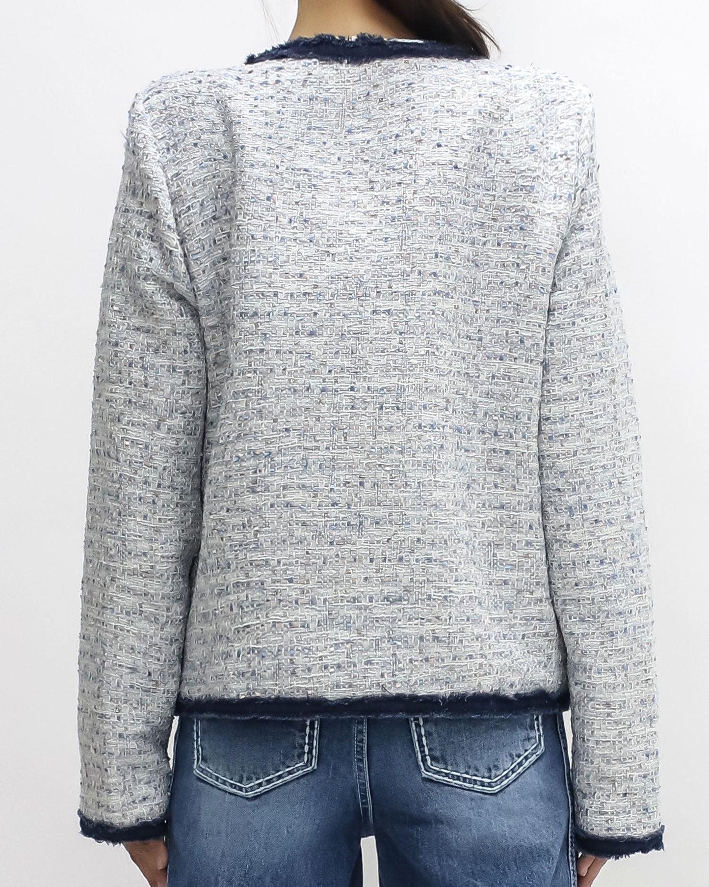 ivory & blue w/ navy trim tweed jacket
