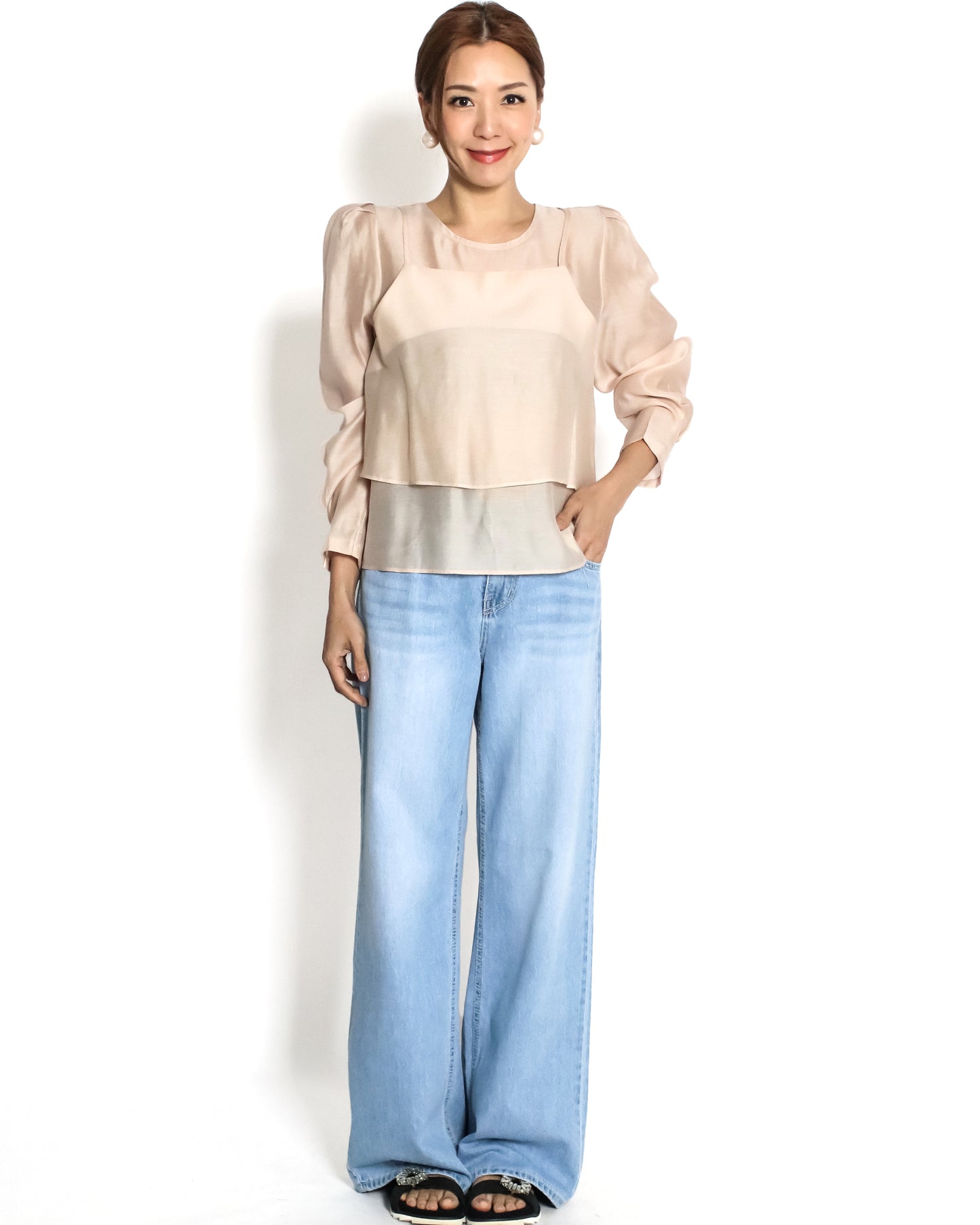 nude pink organza sheer slip layer front top